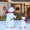 Animated skiing polar bears decoration with red scarves, glowing LEDs, perfect for outdoor Christmas displays.