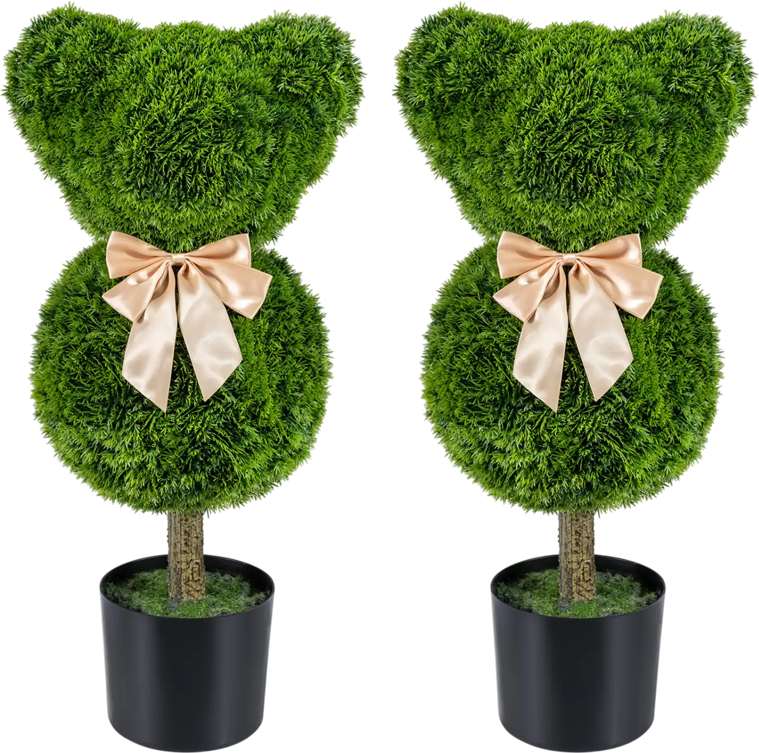 Costway 2-Pc Bear Topiary Trees w/ Pots Sun-Resistant Faux Boxwood Plants 28022530 New