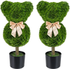 2 Pieces Bear Topiary Trees with Pots Sun-resistant Bear-Shaped Boxwood Faux Plants