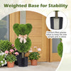 Bear-shaped topiary tree in a cement-filled planter, featuring fluffy leaves and a golden bow, perfect for outdoor.