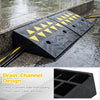 Driveway threshold ramp set with drain channel design, crafted from rubber, supports 33,070 lbs for medium trucks.