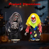 Detailed dimensions of 10.5" clown and 11" reaper animatronic decorations, ideal for planning Halloween displays.