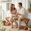 44" outdoor bench made of solid hardwood with teak finish, designed for two people, ideal for patio or balcony use.
