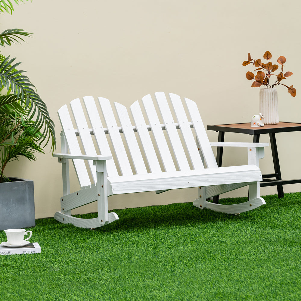 2 Person Adirondack Rocking Chair with Slatted seat-White - Gallery View 1 of 9