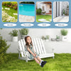 Two-person white Adirondack rocking chair made of fir wood, ideal for outdoor use in gardens, yards, or poolside.