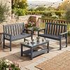 Gray outdoor coffee table made of weatherproof HDPE, featuring a slatted design for ventilation and easy cleaning.