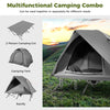 2-person camping cot tent combo in grey, featuring waterproof rainfly and elevated design for outdoor comfort.