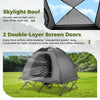 Camping cot tent with skylight roof and double-layer mesh doors, ideal for outdoor use and stargazing at night.