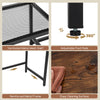 Close-up of the ventilated metal mesh shelf and adjustable foot pads of the 2-person computer desk in rustic brown.