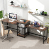 2-person computer desk in rustic brown with a spacious tabletop and printer stand, ideal for a clutter-free office.