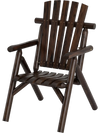 Log wood patio chair with slatted backrest offers ergonomic support and comfort, ideal for deck or backyard use.