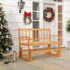 Acacia wood glider bench for two with slatted design, perfect for outdoor relaxation on the patio or porch.