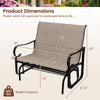 Dimensions of the 2-person outdoor glider bench with high backrest, featuring a 660 lbs weight capacity and ergonomic.