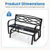 2-person outdoor glider bench dimensions showing a black metal frame, ergonomic design, and 660 lbs capacity for patio.
