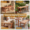 2-person outdoor wood bench with slatted seat, natural finish, ideal for indoor and outdoor use in various spaces.