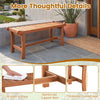 2-person outdoor wood bench with slatted seat, smooth surface, and thickened curved legs for stable placement.