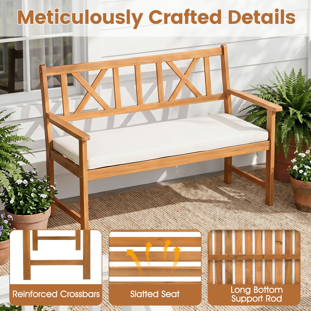 Acacia wood garden chair features a slatted seat and ergonomic backrest, perfect for comfortable outdoor seating.