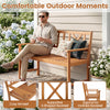 2-person patio acacia wood garden chair features cozy armrests and an X-shaped backrest, perfect for outdoor relaxation.