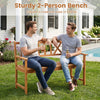 Sturdy 2-person patio bench made of acacia wood with armrests and X-shaped backrest, perfect for gardens and porches.