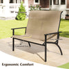 2-person patio garden bench with a 30" high backrest, cozy armrests, and contoured seat for outdoor relaxation.