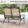2-person patio garden bench with high back, armrests, and sturdy metal construction for outdoor relaxation.