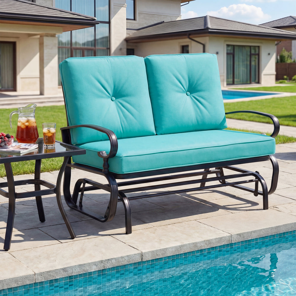 2 Seats Outdoor Swing Glider Chair with Comfortable Cushions-Pantone Green - Gallery View 1 of 9
