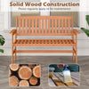 2-person patio loveseat made of solid wood with slatted backrest, ideal for front porches and backyards.