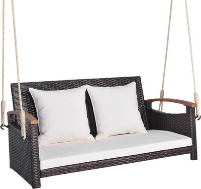 Costway 2-Person Patio Rattan Porch Swing 45381276 New