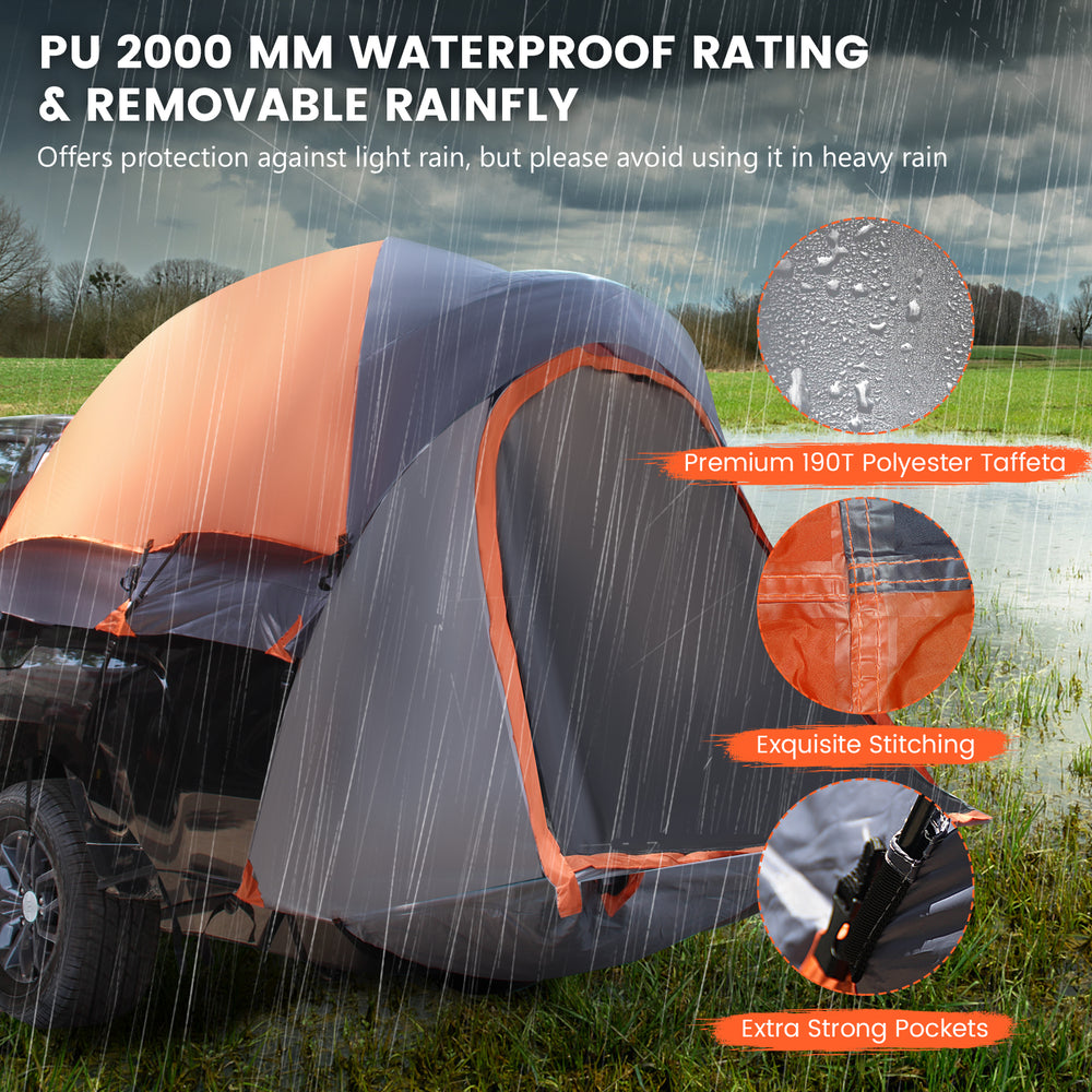 2 Person Portable Pickup Tent with waterproof 190T polyester taffeta, featuring a detachable rainfly and large double.