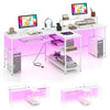 Reversible 2-person computer desk with LED lights, ergonomic monitor stand, and storage shelves for organized workspace.