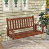 Wooden outdoor porch swing for 2, featuring a slatted surface and sturdy chains, ideal for gardens and backyards.