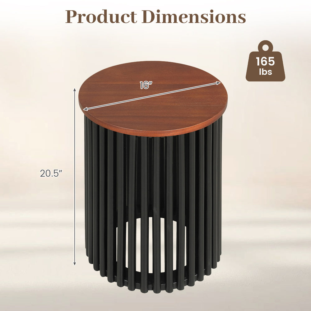 Elegant round coffee table made of solid acacia wood with a walnut finish, perfect for living room or home office use.