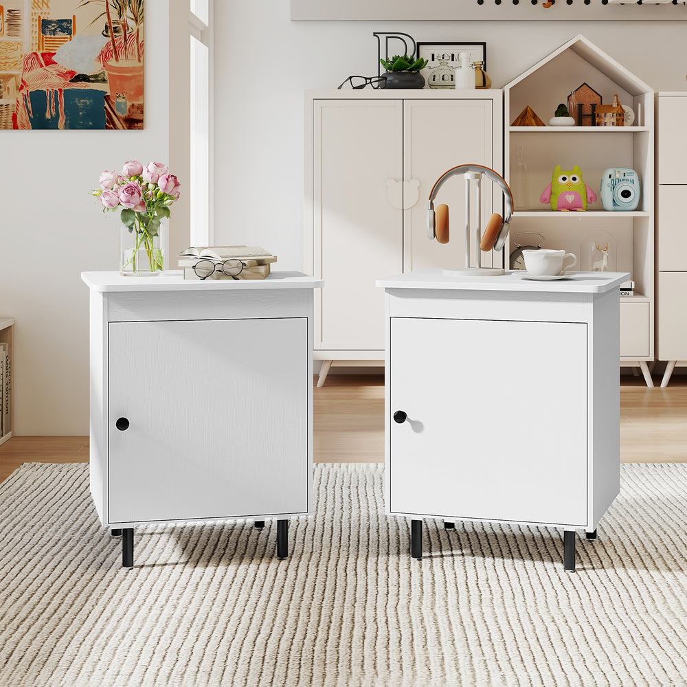 Nightstand Mid Century End Tables with Door-Set of 2 - Gallery View 1 of 8