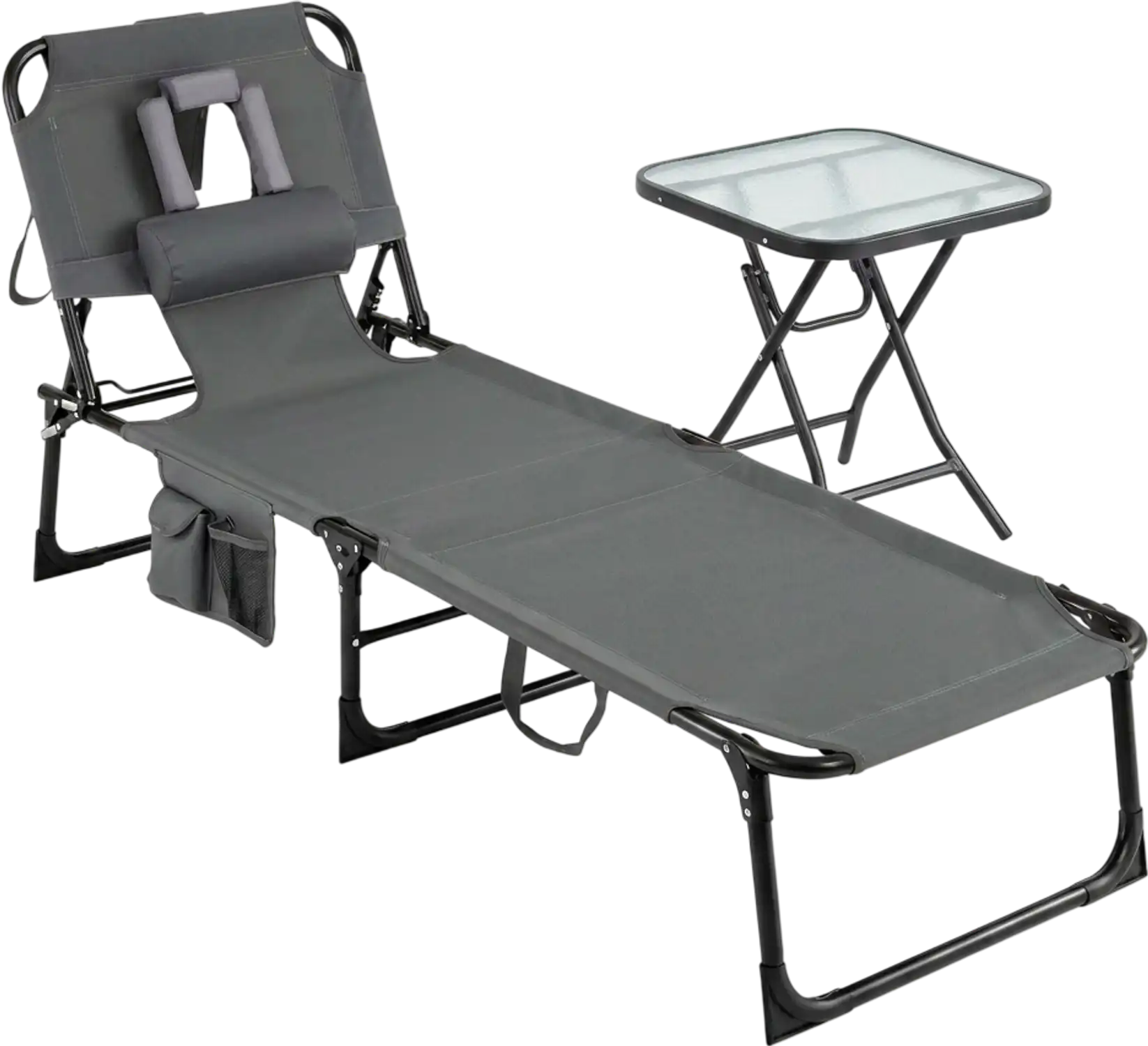 Costway 2-Pc Outdoor Chaise Lounge Chair & Patio Side Bistro Table Set 28587348 New