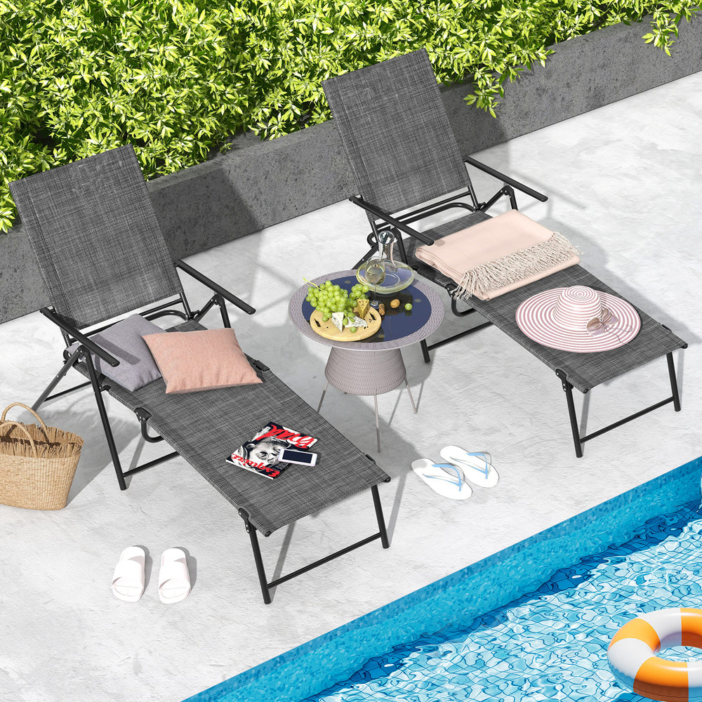 2 Piece Patio Folding Chaise Lounge Chairs Recliner with 6-Level Backrest-Gray - Gallery View 1 of 10