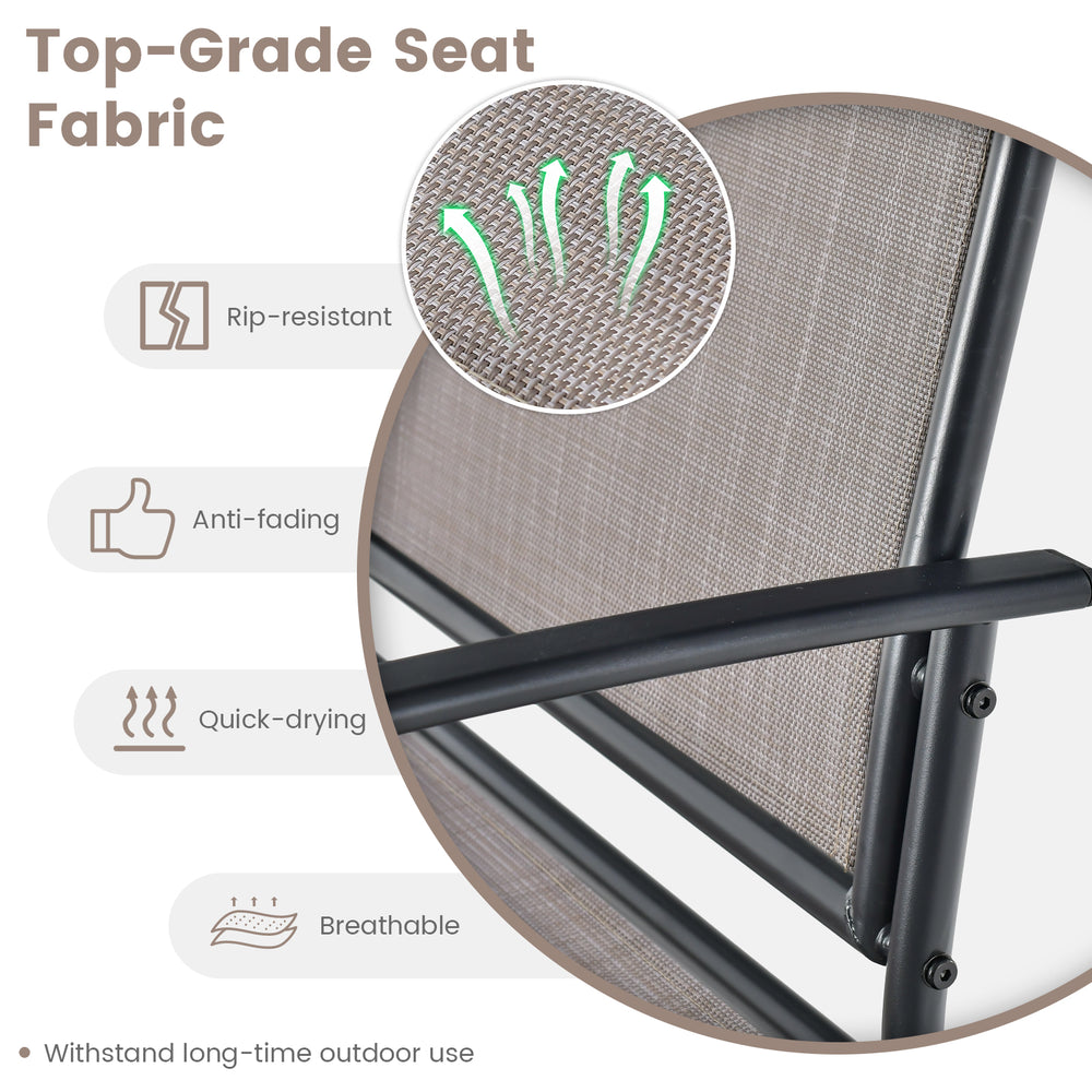 Close-up of breathable, rip-resistant fabric on the Outdoor Gliding Loveseat Chair, designed for long-lasting outdoor.