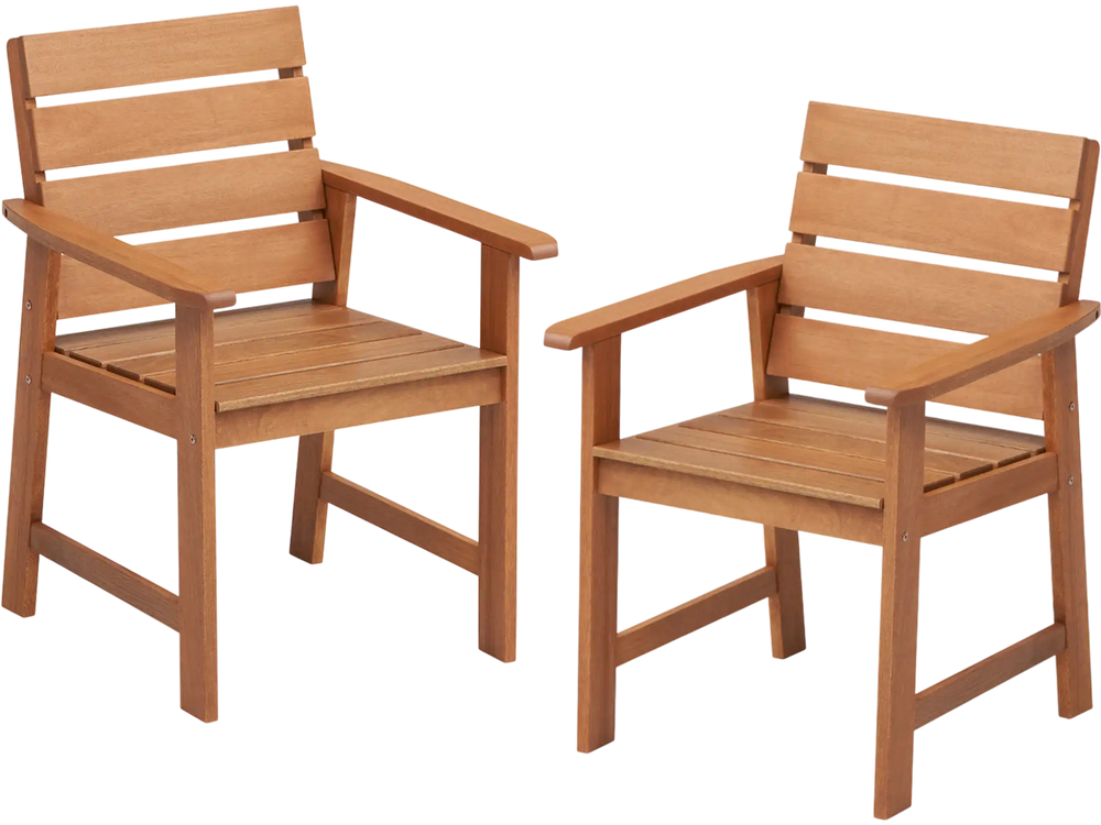 2 Piece Patio Hardwood Chair with Slatted Seat and Inclined Backrest