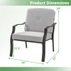 Product dimensions of 2 Piece Patio Metal Chairs with cushions, featuring a heavy-duty metal frame for stability.