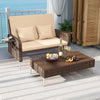 2 Piece Patio Rattan Daybed Wicker Loveseat and Ottoman with Adjustable Backrest-Brown - Gallery View 1 of 11