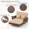 Mix brown PE rattan loveseat and ottoman with adjustable backrest, featuring soft cushions for ultimate backyard.