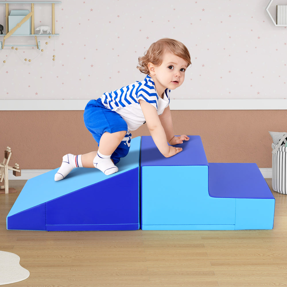 2-Piece Step and Slide Climber for Infants and Toddlers Baby Soft Play Set-Blue - Gallery View 1 of 10