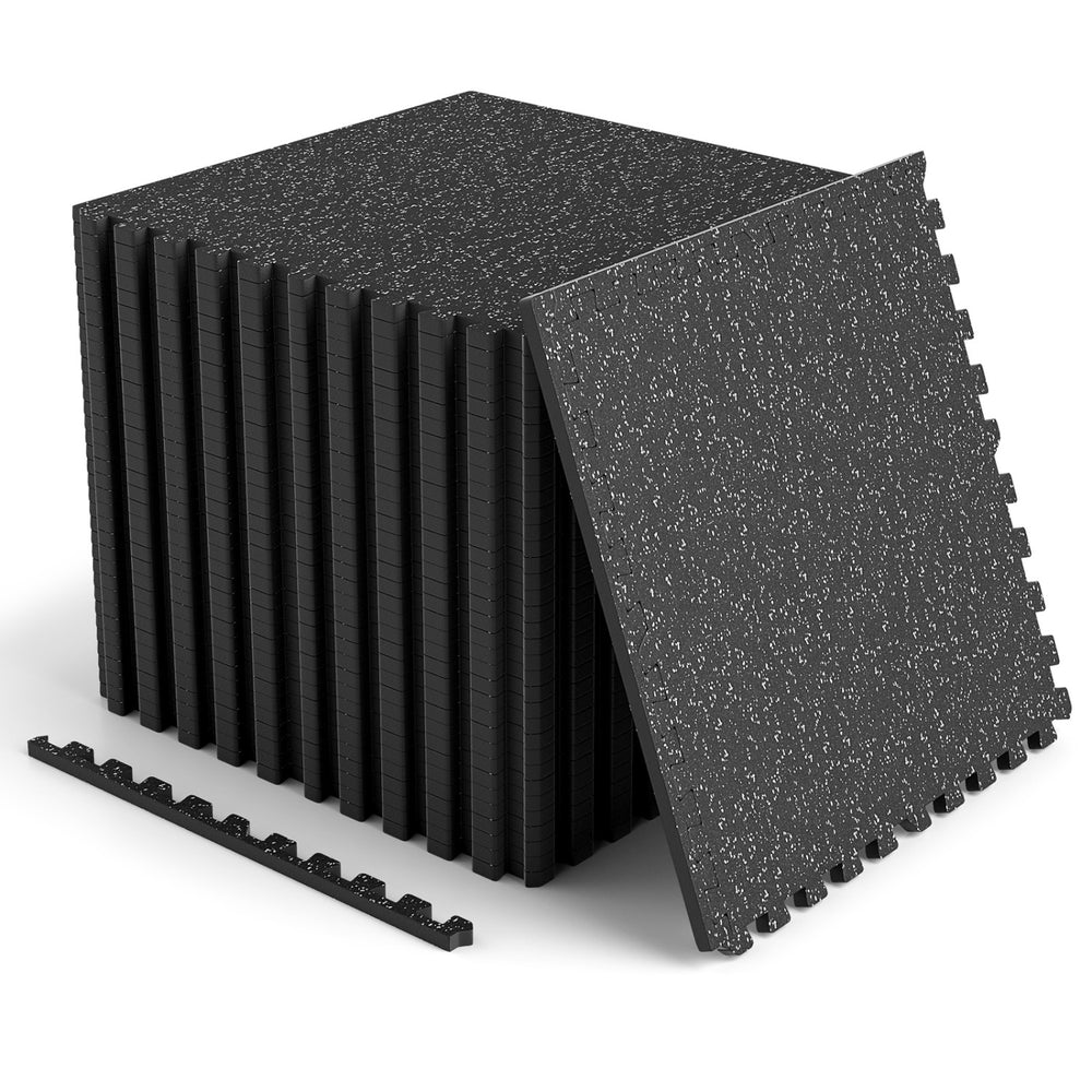 2 Pieces 0.55 inch Thick Rubber Top Exercise Mat 96 Sq Ft with Boarders-Gray - Gallery View 1 of 3