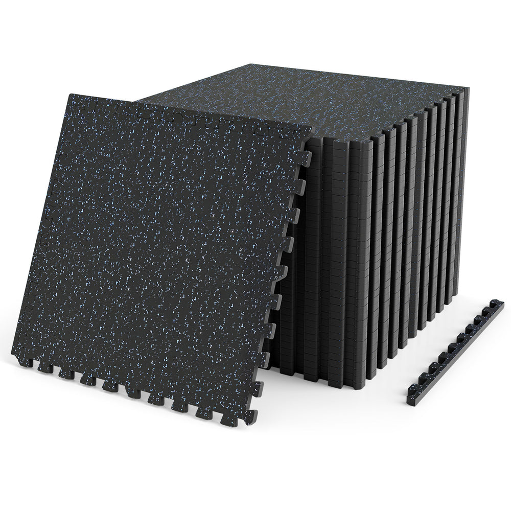 2 Pieces 0.55 inch Thick Rubber Top Exercise Mat 96 Sq Ft with Boarders-Blue - Gallery View 1 of 3