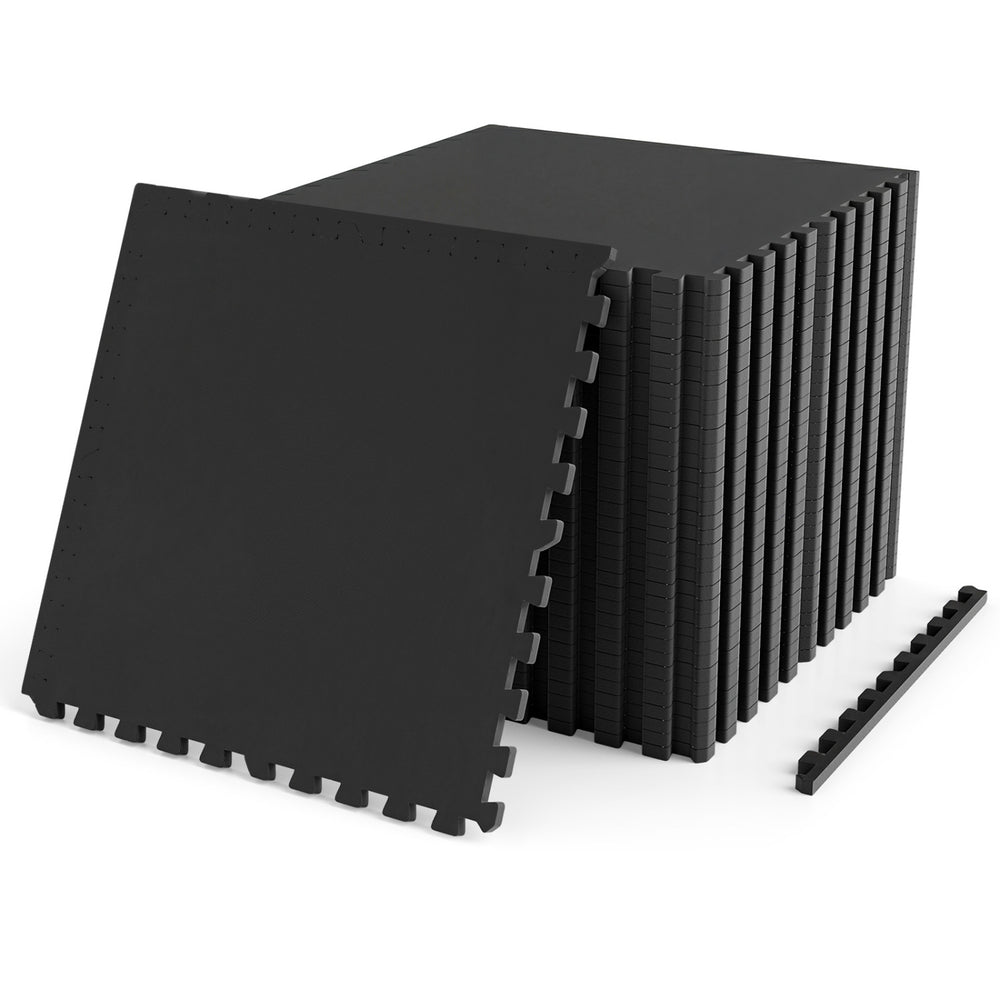 2 Pieces 0.55 inch Thick Rubber Top Exercise Mat 96 Sq Ft with Boarders-Black - Gallery View 1 of 3