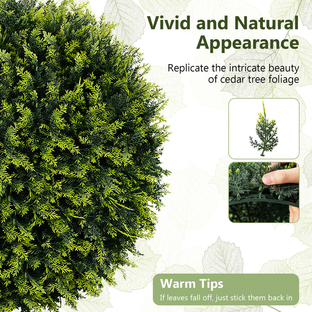 Lifelike 18-inch faux decorative ball made of PE leaves, ideal for patio or balcony decor, with vibrant cedar tree.