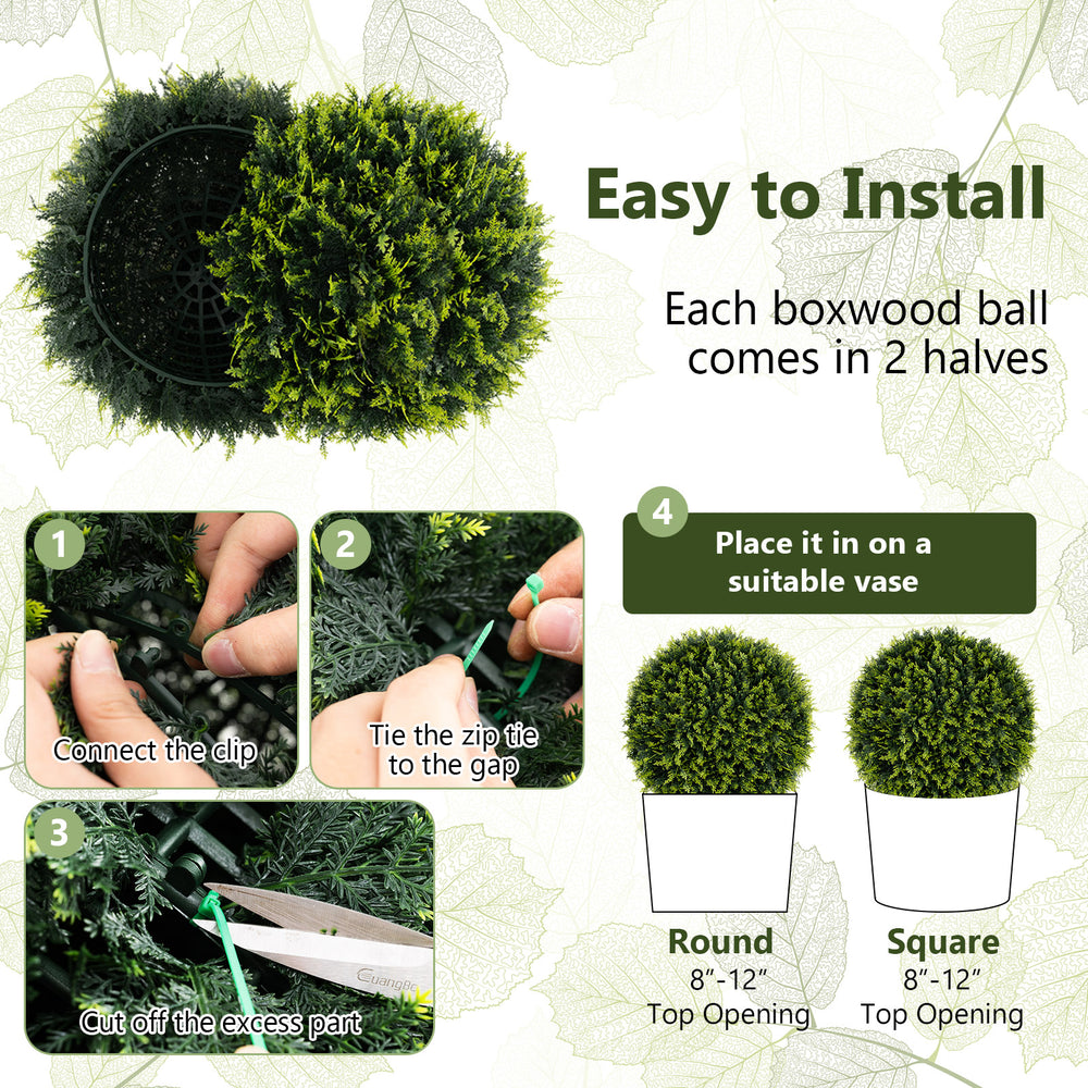 Faux decorative ball made of PE leaves in shades of green, ideal for patio or garden decoration, easy to install.