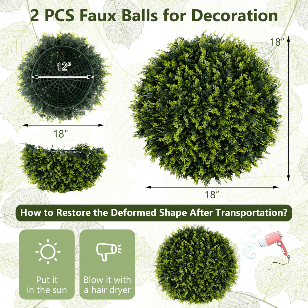 Two 18-inch faux decorative balls made of PE leaves, ideal for patio, garden, or balcony decoration.
