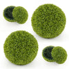 Two 20-inch artificial sun-protective topiary spheres with vibrant boxwood leaves for patio or garden decoration.