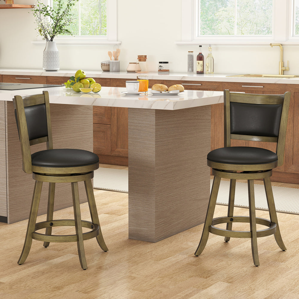 2 Pieces 24 Inch Swivel Counter Stool Dining Chair Upholstered Seat-Gray - Gallery View 1 of 10