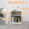 White nightstand featuring a cabinet with door and two open shelves, ideal for bedroom or living room storage.